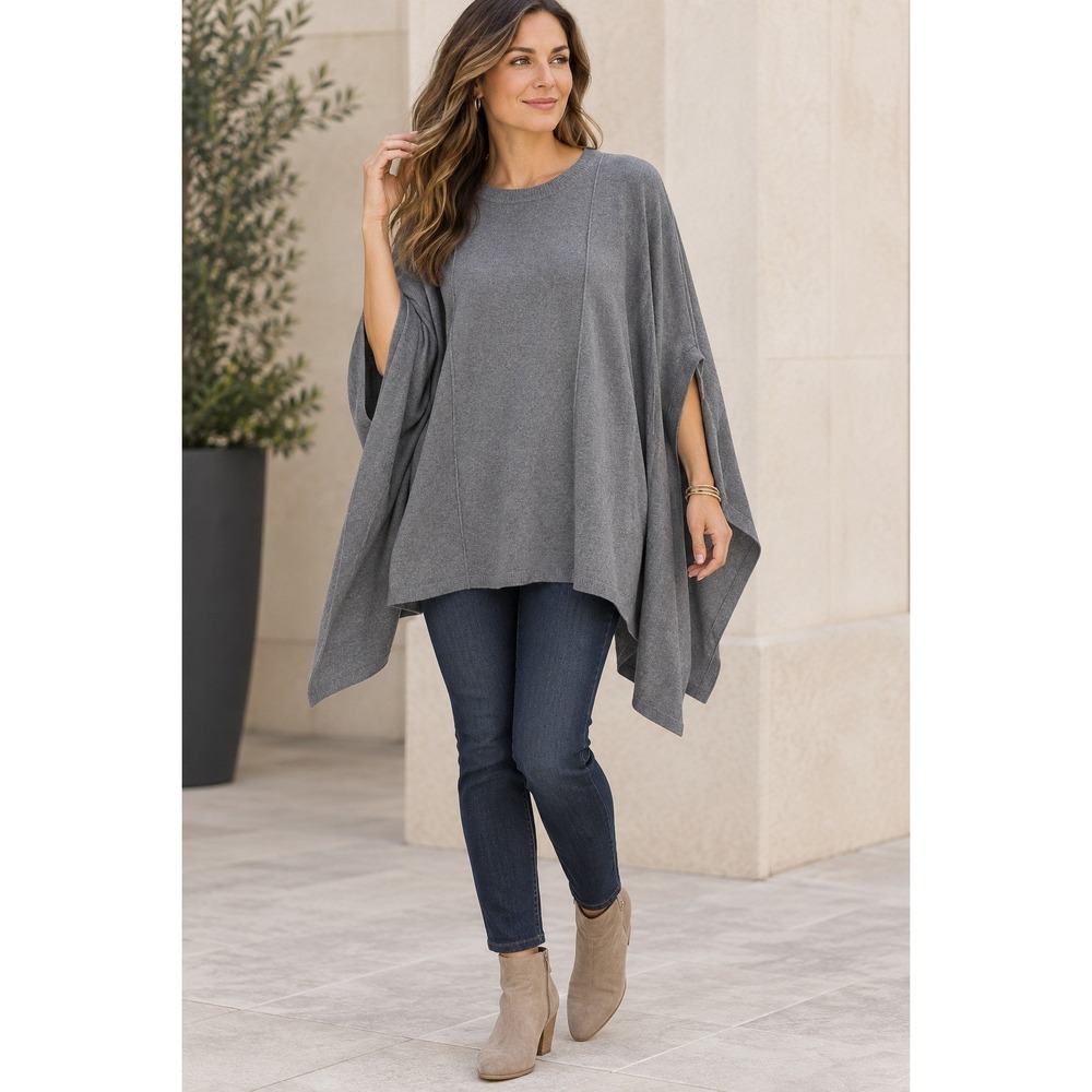 NWT Chico's Cotton Cashmere Poncho Slate Heather Gray Small / Medium
